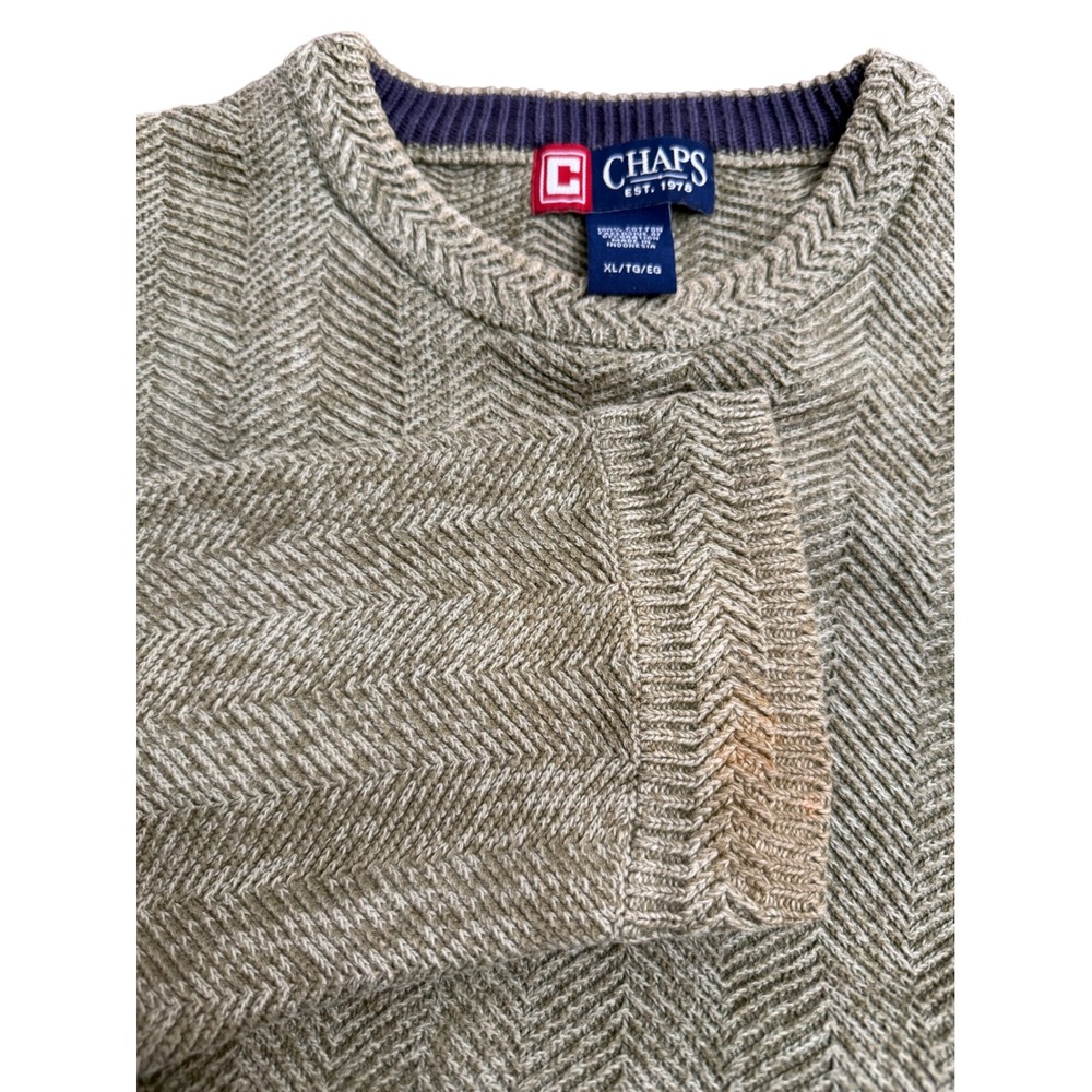 Chaps Men's Herringbone‎ Knit Sweater Pullover Crew Neck Pocket Size XL